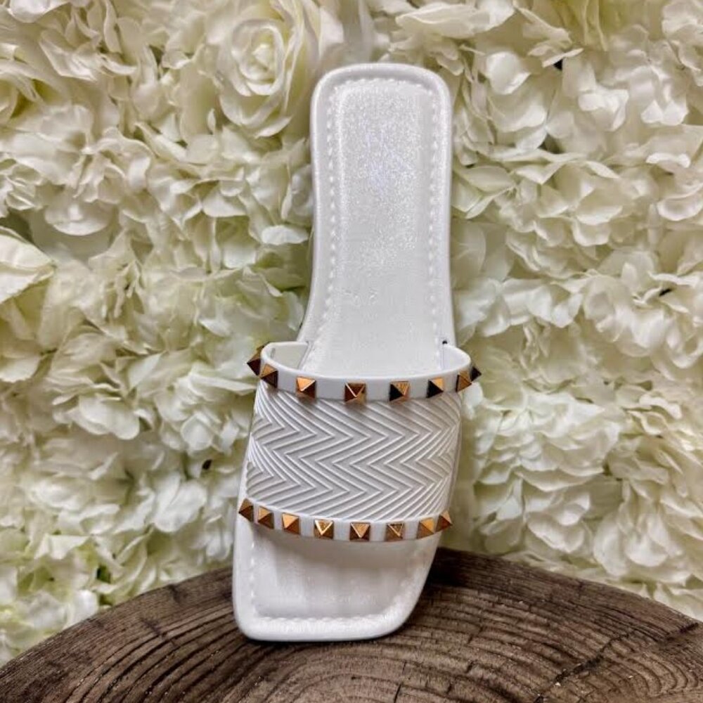 White Sandal with Bronze Detailing